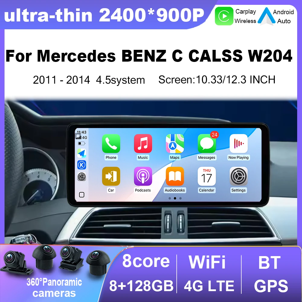 

QLED For BENZ C CALSS W204 2011 - 2014 Navigation GPS Android 15 Accessories Car Multimedia Radio and Ultra-thin screen Carplay