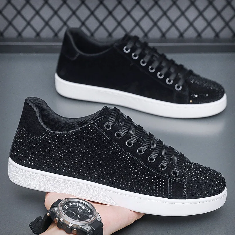 

2025 NEW Men Casual Sneakers Rhinestones Flat base Bling Shoes for Men Shining Crystal Sneaker Luxury Trend student Shoe