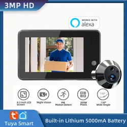 3MP Tuya Smart Security Outdoor House Door Video Eye With Camera Alexa PIR Motion Detect Wifi Peephole Door Camera For Home