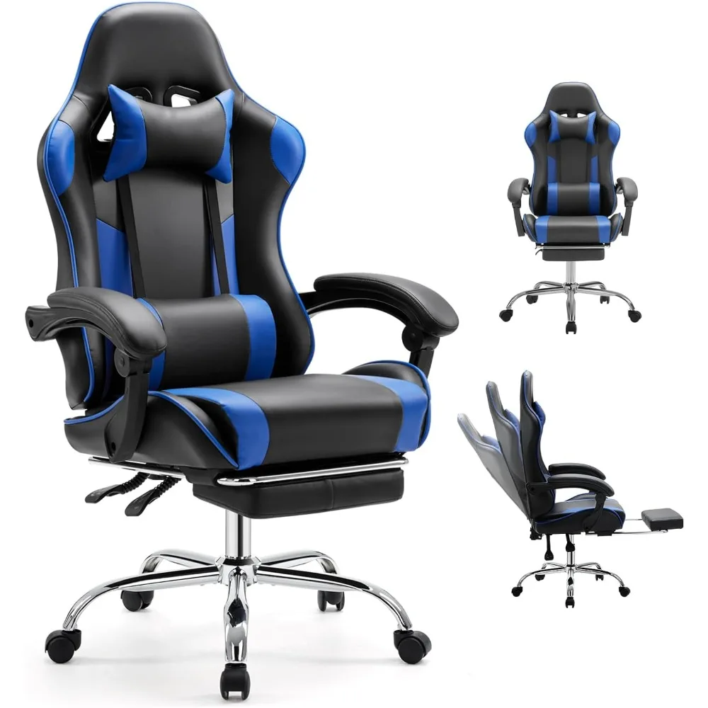

Ergonomic Gaming Office Desk Chair Adjustable Linkage Armrests Footrest Headrest PU Leather 360 Swivel Recliner Lumbar