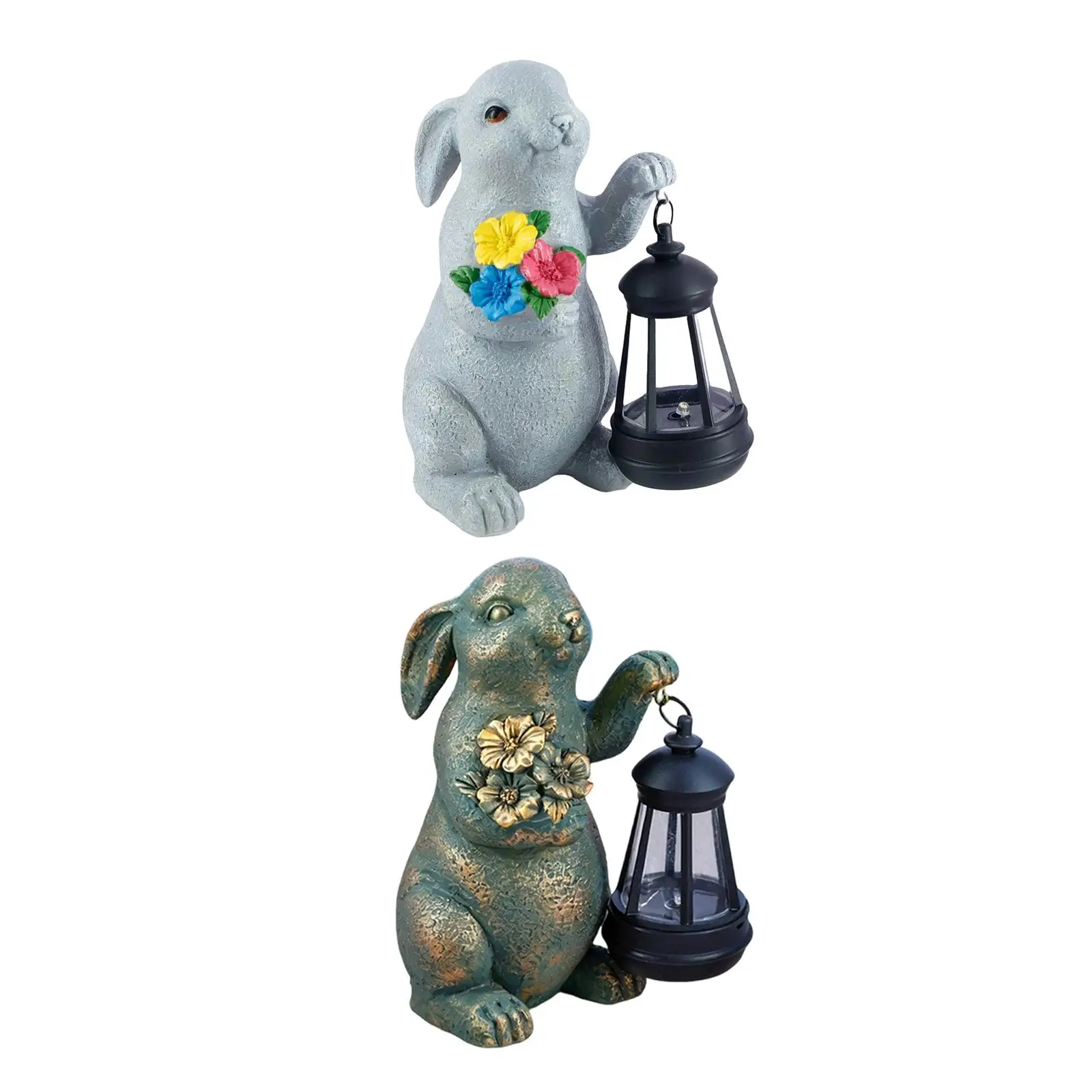 Solar Garden Bunny Statue Resin Rabbit Figurine Outdoor Decorative Figurines for Patio Yard Corridor Easter Decoration