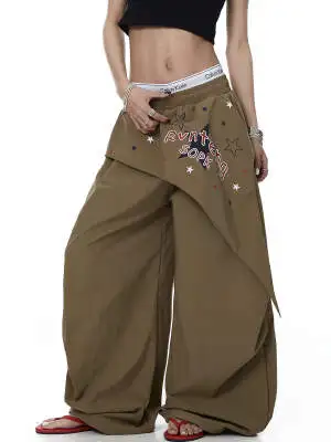 

Women's Hip-hop Pants American Streetwear Layered Wide Leg Pants Jazz Dance Trousers Baggy Paratrooper Streetwear Wide Leg Pants
