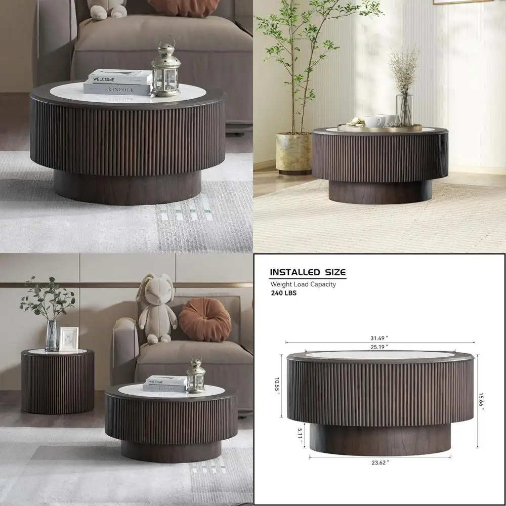 

Современный роскошный круглый журнальный столик 31,5 с мраморным узором и деревянной основой барабана