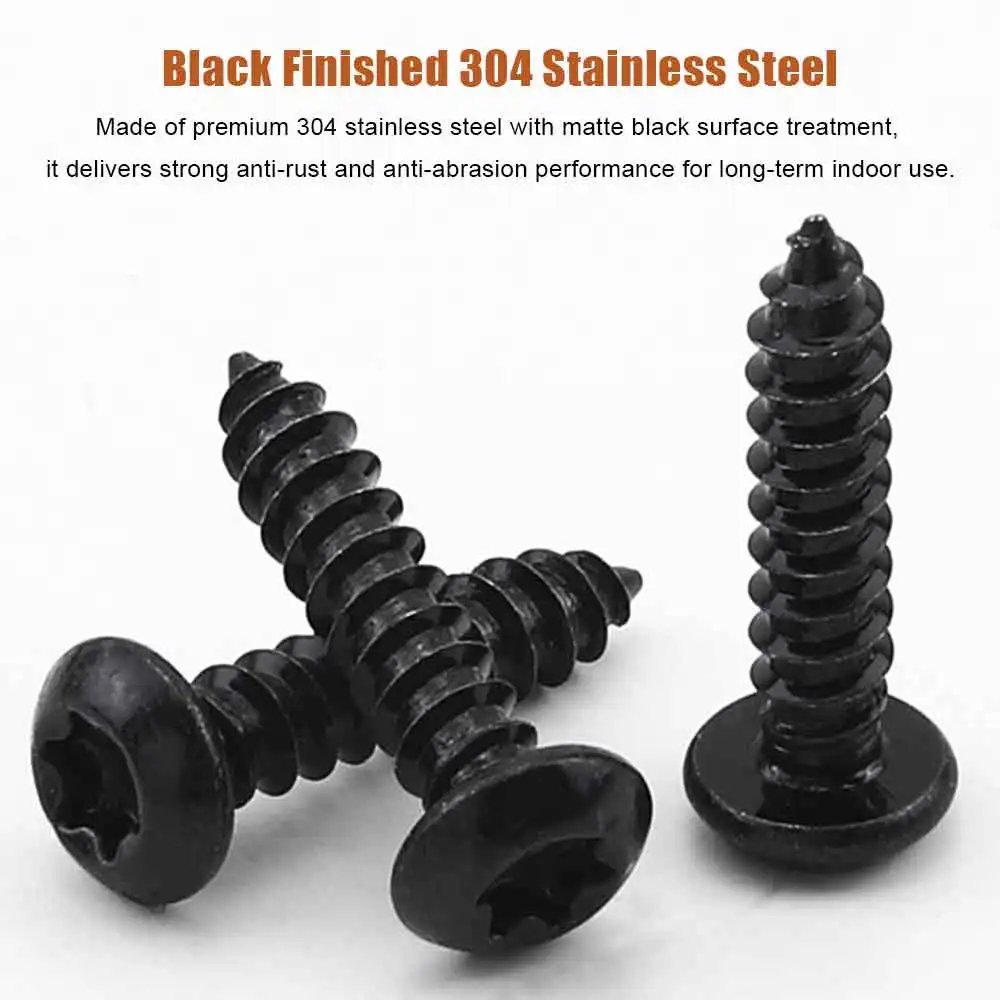M2 M2.3 M2.6 M3 M3.5 M4 M5 M6 Star Pan Head Sheet Metal Self Tapping Screws Black 304 Stainless Steel Trox Drive Screws for Wood
