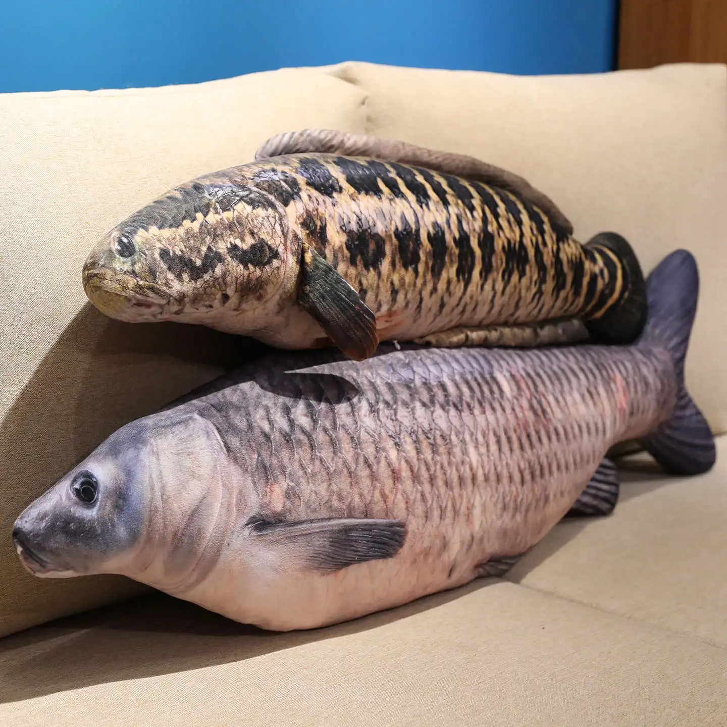 40-100 cm Gevulde Gesimuleerde Snakehead Schroef Groene Vis Yellowcheek Knuffel Gevuld Zacht Levensechte Vis Kussen voor Home Decor
