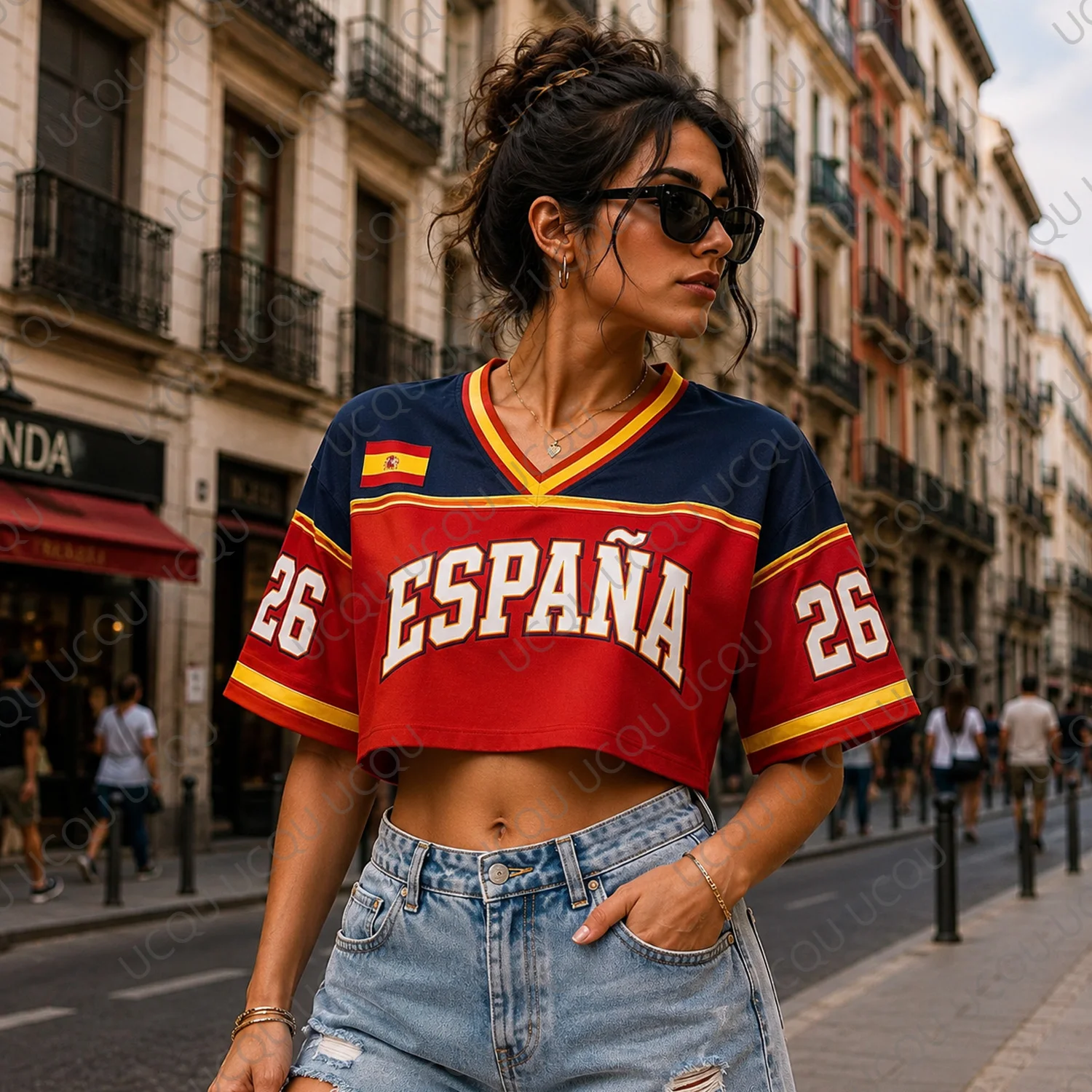 Spain ESPANA 26 Crop Jersey Shirt Women Y2K Streetwear Football Style Hip Hop Rock Fashion Short Sleeve Oversized Top