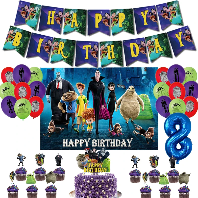 Hotel Transylvania Birthday Party Decoration Backdrop Banner Cake Topper Baby Birthday Party Supplies