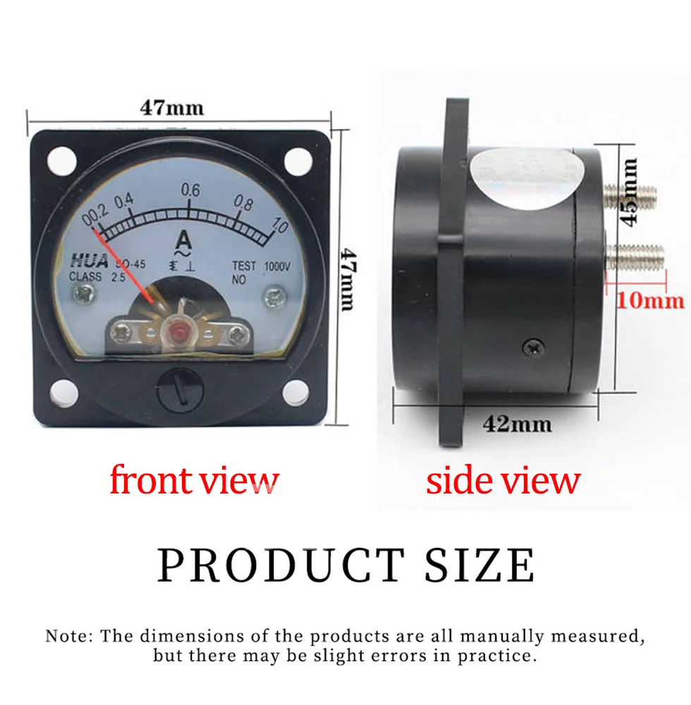 SO-45  Round Analog Dial Panel Meter Voltmeter Gauge Black AC 1V 2V 5V 10V 15V 20V 50V 100V 150V 200V 300V 500V