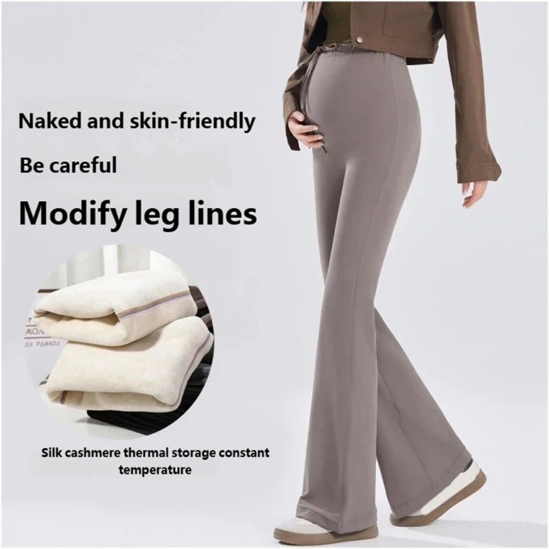 フリース裏地マタニティヨガパンツフル腹パネルサポート妊娠ズボン秋冬シーズンに最適-a2ub