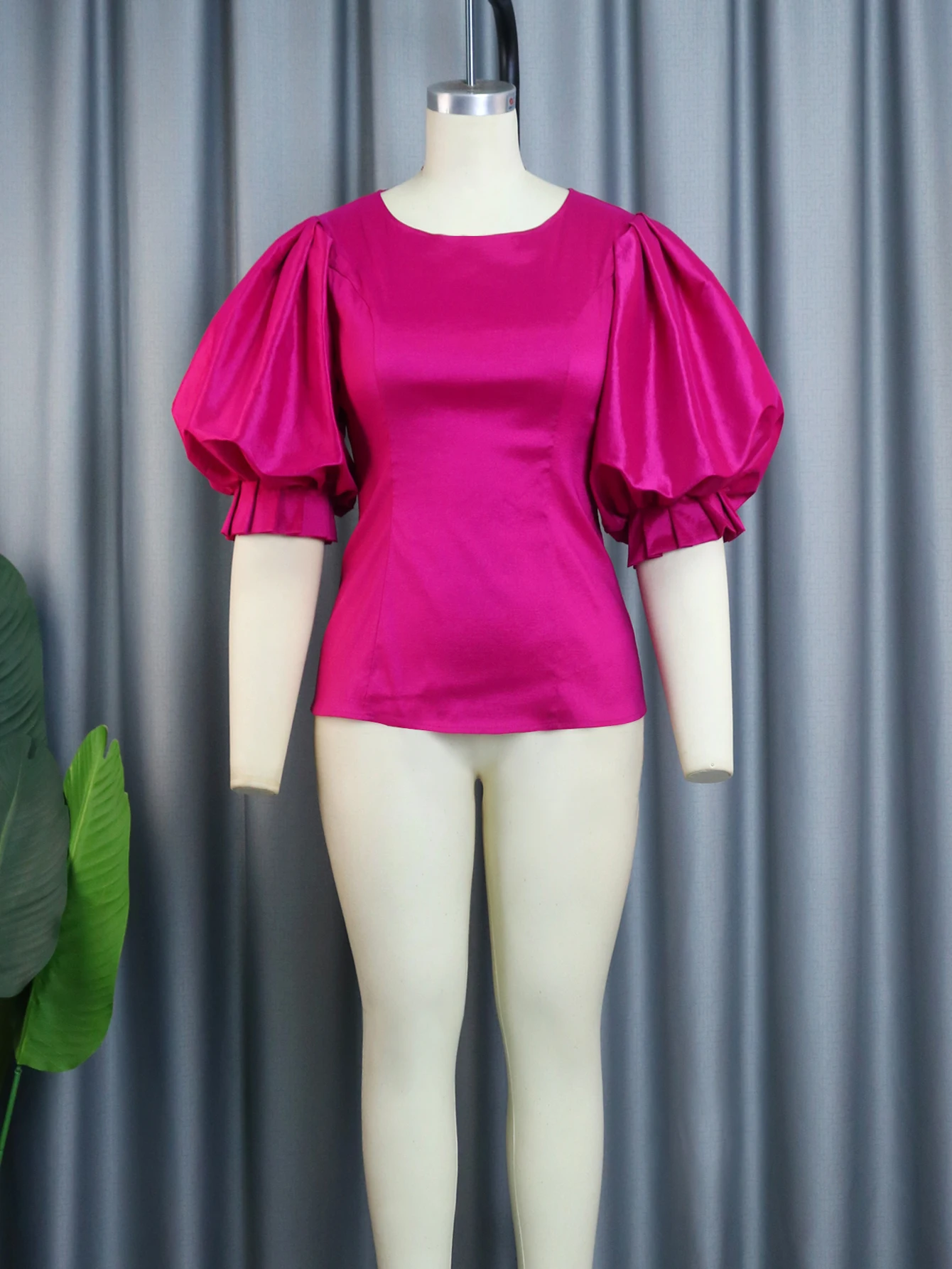 Cute Pink Blouse Tops for Women Summer Shiny Ruffles Lantern Sleeve Sweet Large Size Shirt Elegant Office Wear Trendy Clothes