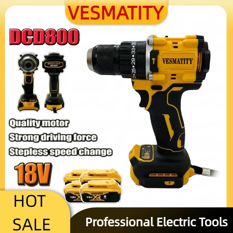 DCD800 2000RPM Cordless Impact Drill 1/2 Inch Brushless Electric Screwdriver Lithium Electric Tool For Dewalt Battery