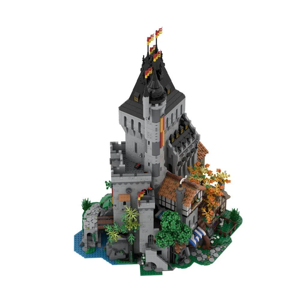 MOC Medieval The Lion Knights' High Tower Building Blocks Set Castle Town Square Architecture Bricks Toys Children Birthday Gfit