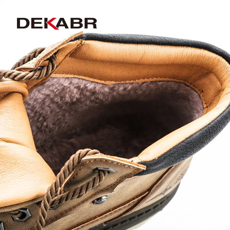 DEKABR Casual Shoes For Men Autumn Winter Warm Fur Plus Comfortable Retro Boots Wear-Resistan Leisure Vintage Style Boots Men image 4