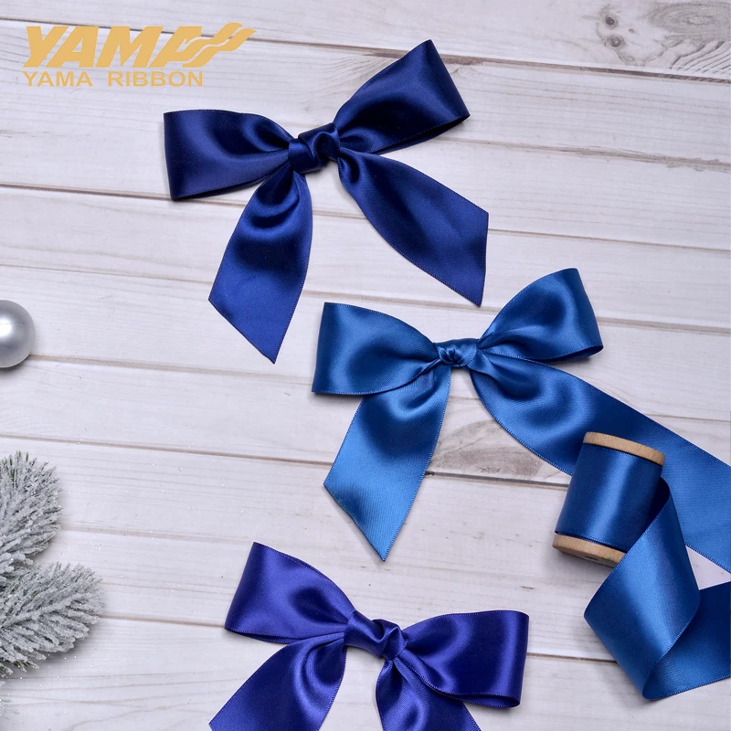 YAMA 25 28 32 38 mm 100yards/lot Double Face Satin Ribbon Light and Dark Blue for Party Wedding Decoration Handmade Rose Flowers