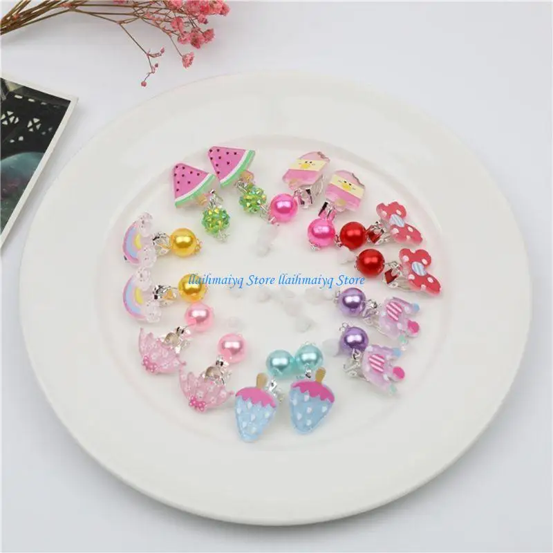 

573B Lovely Cartoon Pattern Clip On Earrings & 7 Pairs Earrings Pads Pain-resistant