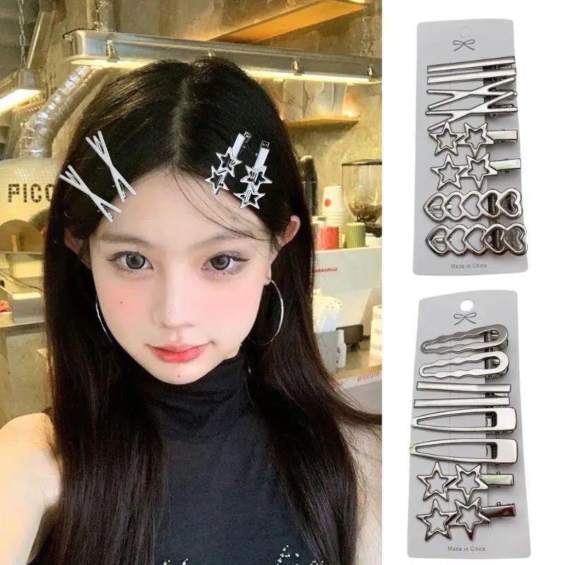 8 шт./компл., металлические серебряные заколки для волос, корейские заколки Y2K, заколки для волос, пряная девушка, боковой зажим, аксессуары для волос, геометрический зажим в виде утконоса