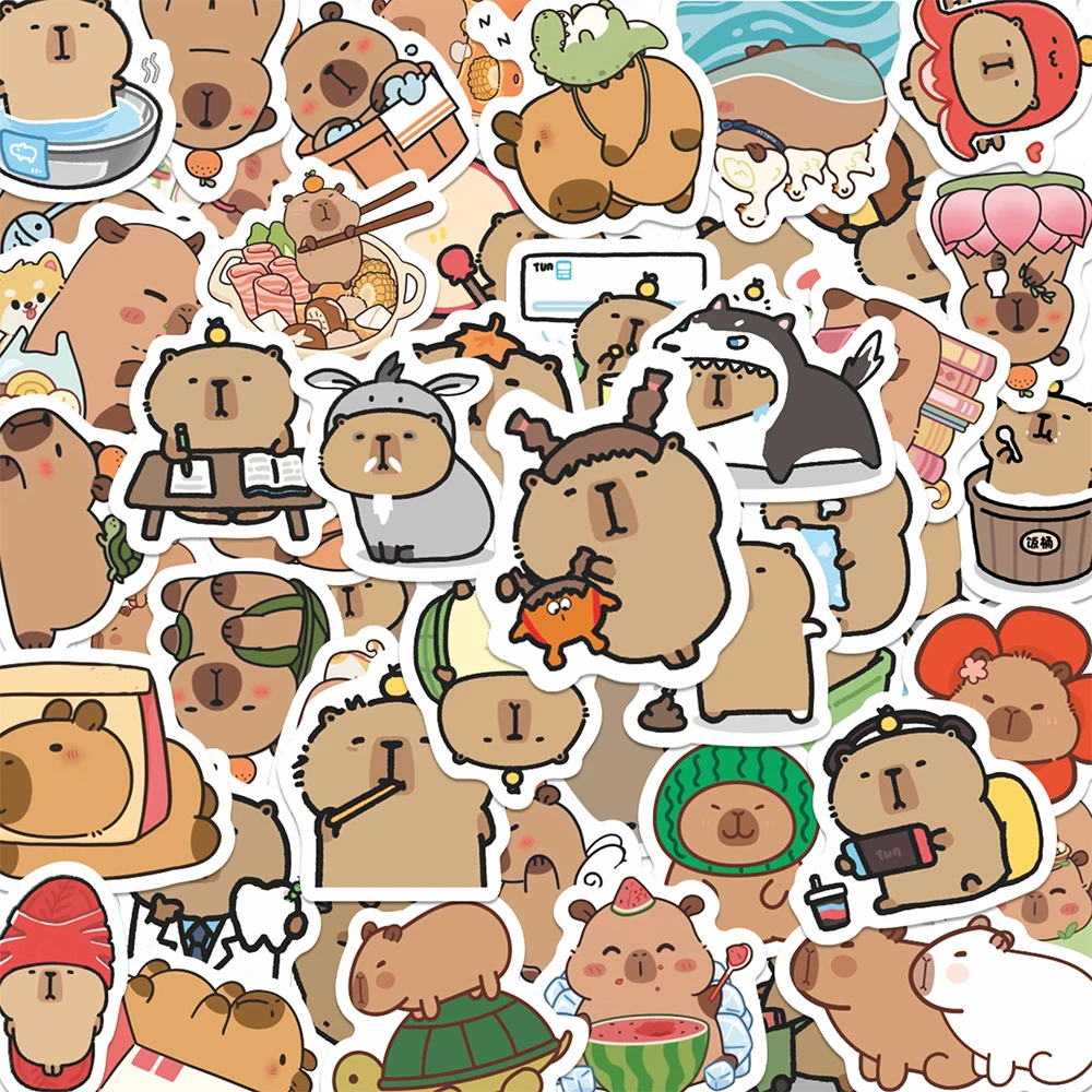 

10/30/55pcs Cute Animal Capybara Cartoon Stickers Decals for Laptop Diary Waterproof Kawaii Decoration Sticker Kids Toys