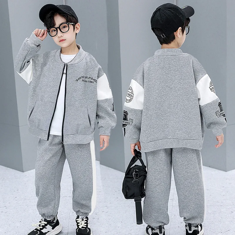 2023 autumn winter Boy tracksuit patchwork Teenager Clothes jacket zipper + striped Ankle-tied Pant Children set 5 7 10 12 year