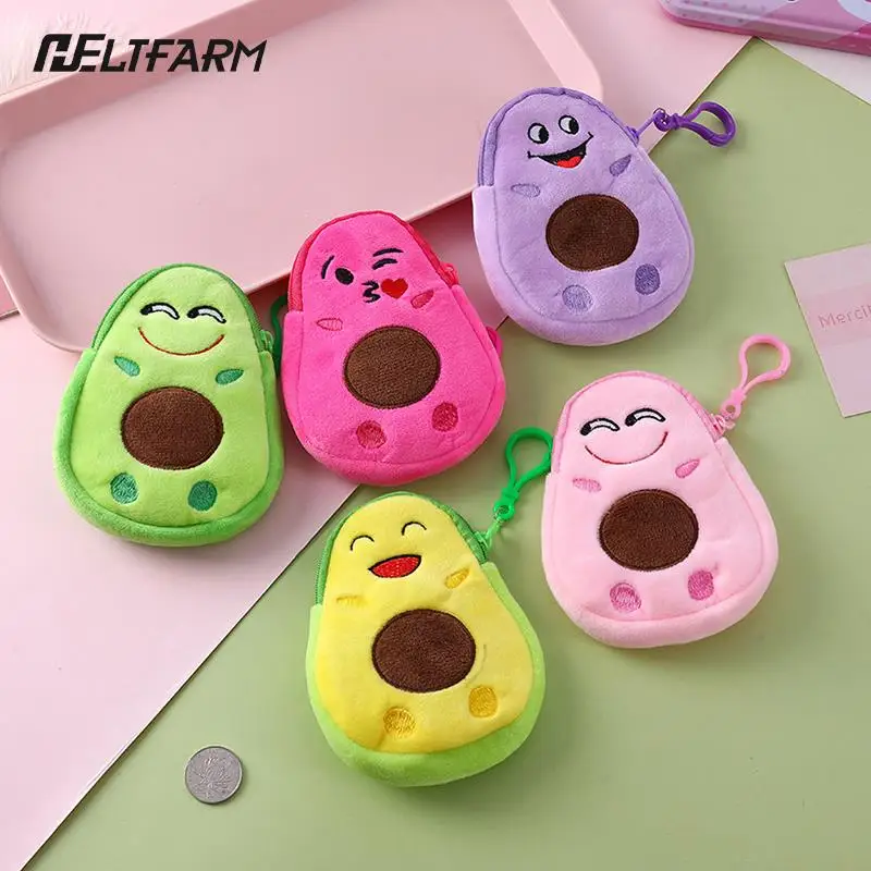 Cartoon Soft Plush Women Coin Purse Cute Avocado Zipper Children Girls Coin Wallet USB Cable Headset Mini Bag Key Wallet