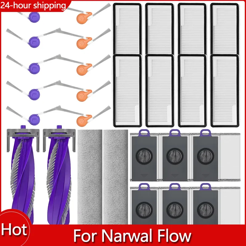 Replacement For Narwal Flow Vacuum Accessories Main Roller Side Brush Hepa Filter Mop Cloth Pads Dust Bag Spare Part