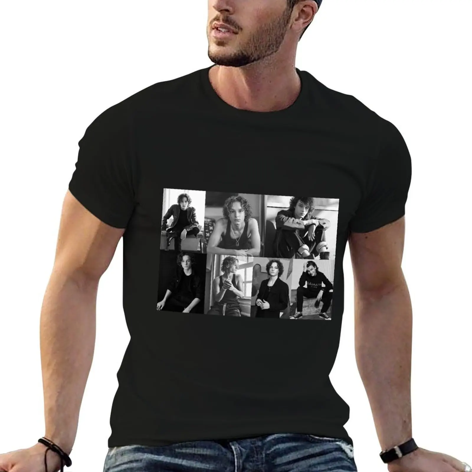 Black and White Mason Thames Collage T-Shirt vintage clothes quick drying clothes for men