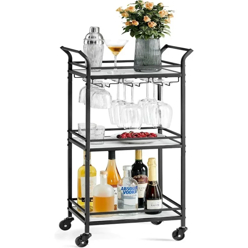 

Bar Cart, Home Serving Cart, Small Bar Cart with 3-Tier Shelf, Wine Holders, Glass Holders, Mini Bar Cart for Small Spaces,