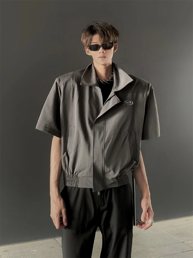 Ace Original Design Padded Shoulder Jacket for Men Summer High Sense Cool Loose Outerwear Trendy Notched Lapel Anti-wrinkle