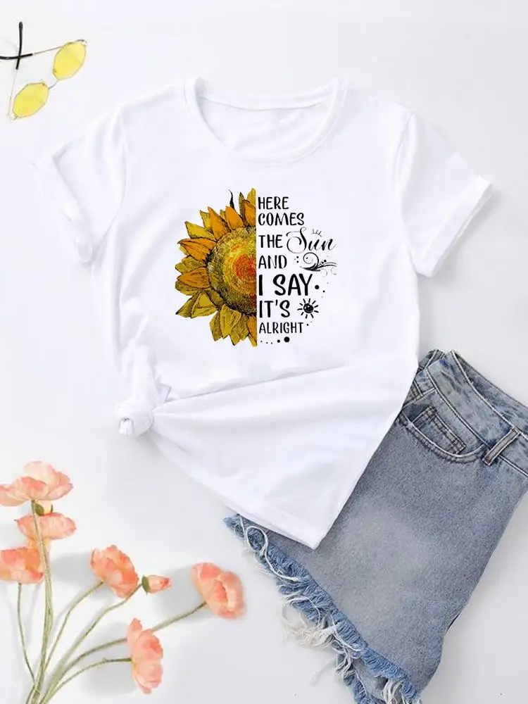 

Flower Letter 90s Trend Tee Top Lady Female Short Sleeve Print Fashion Graphic T-shirt Women Shirt O-neck Clothing Clothes