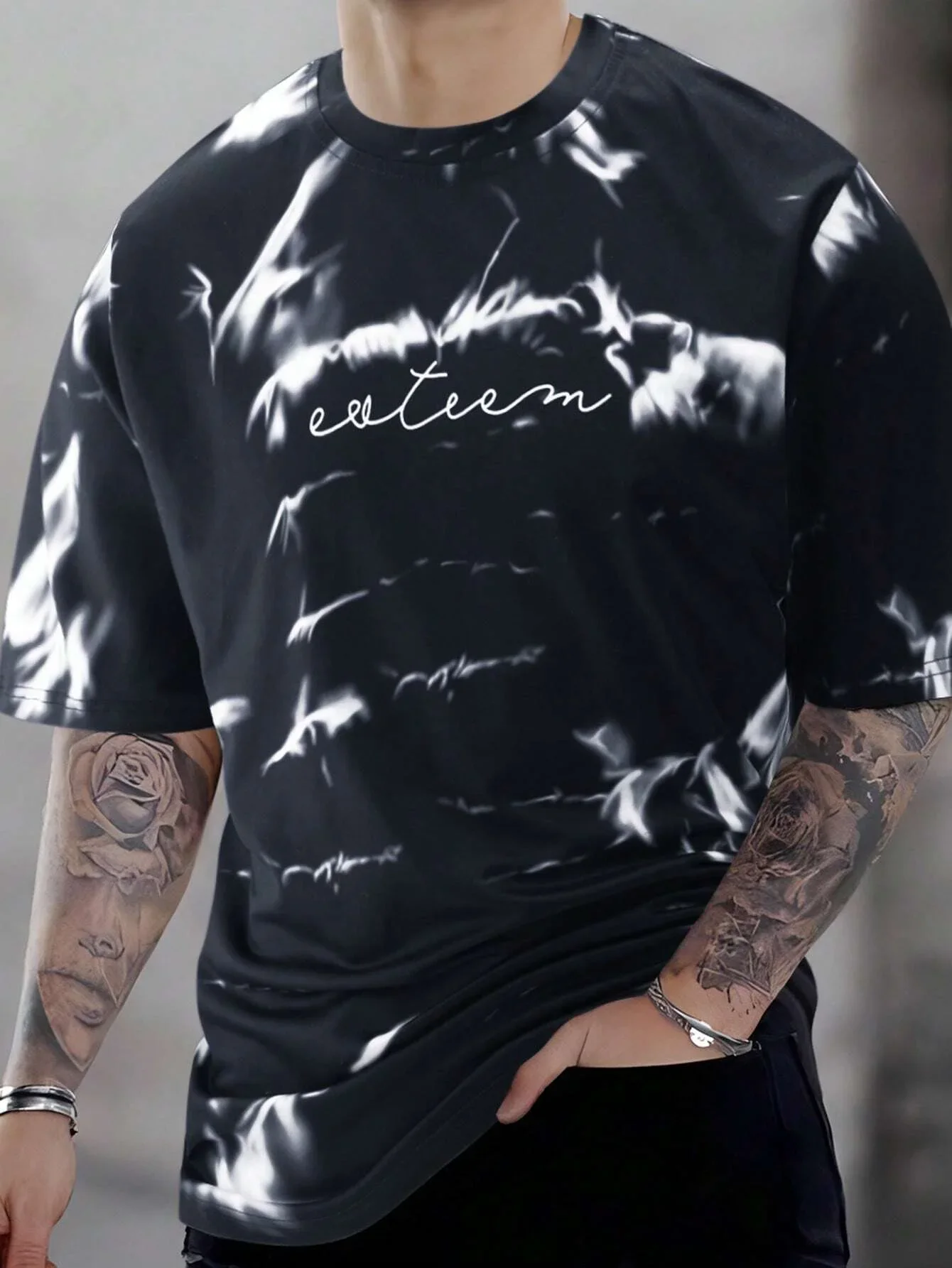 Camicia a maniche corte con motivo 3D da uomo, camicia casual semplice realizzata in fibra di poliestere, comoda, traspirante, stampata, nuova f