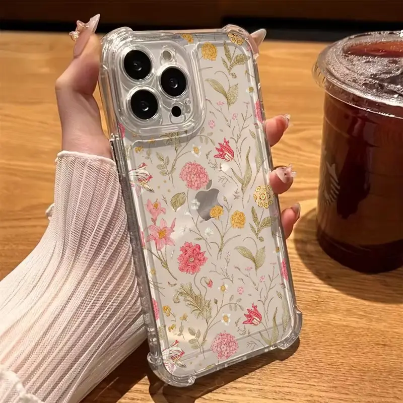Shockproof Phone Case For Samsung Galaxy S24 S26 S25 Ultra Plus A56 A55 A57 A37 A07 A06 A17 A27 Clear Watercolor Floral Cover