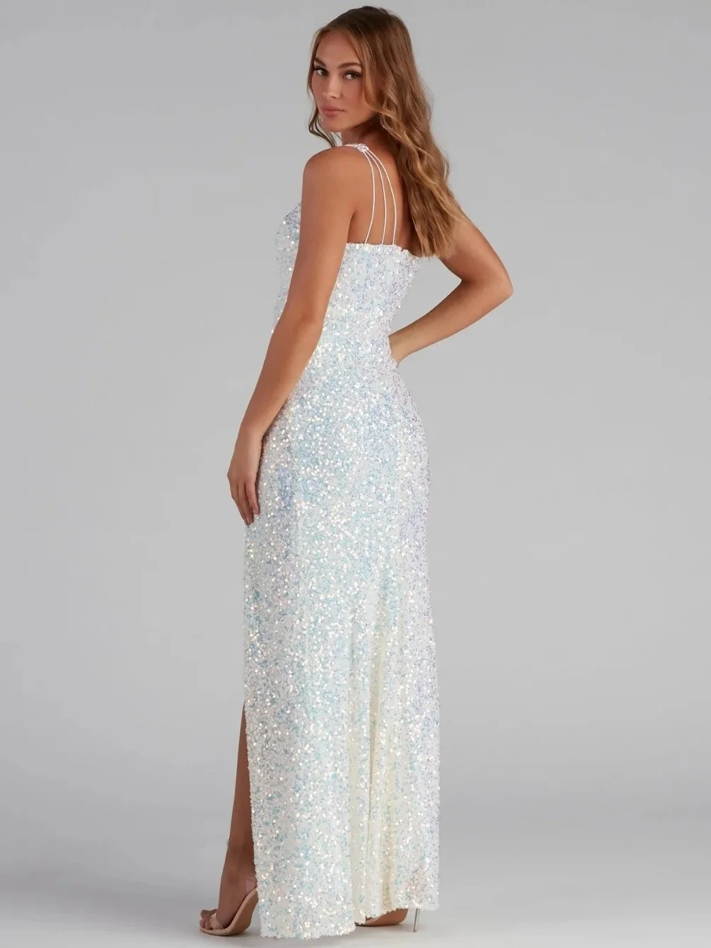 

Сексуальное вечернее платье с пайетками на одно плечо, длинное вечернее платье со средней талией и молнией Sle Faionable Deep V Ne, летнее новое поступление...