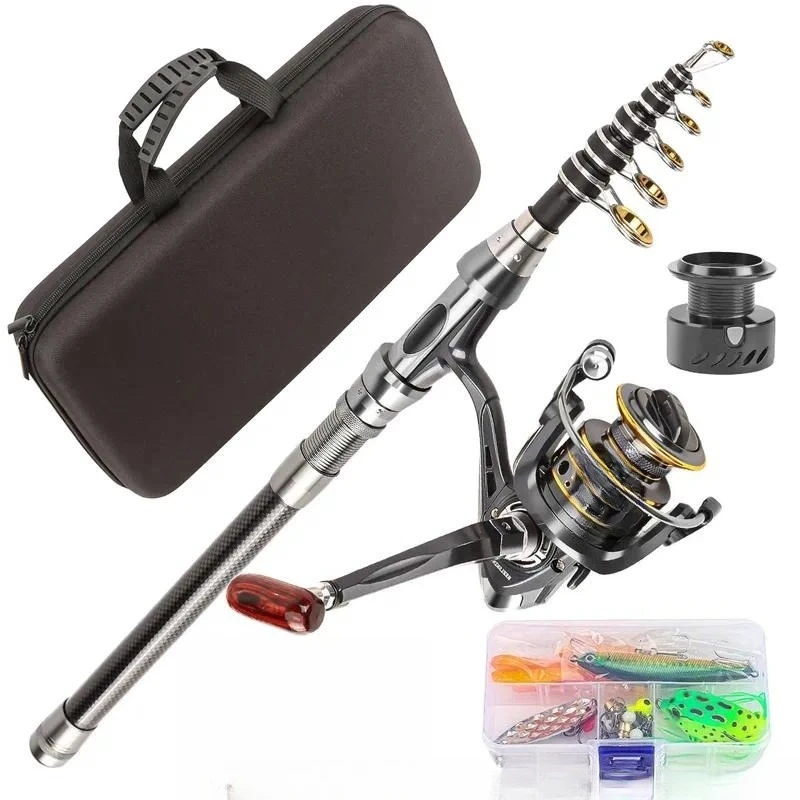 Fishing Rod and Reel Combo Spinning Wheel Set Portable Telescopic Travel Fishing Gear for Long Distance Casting Lure Fishing