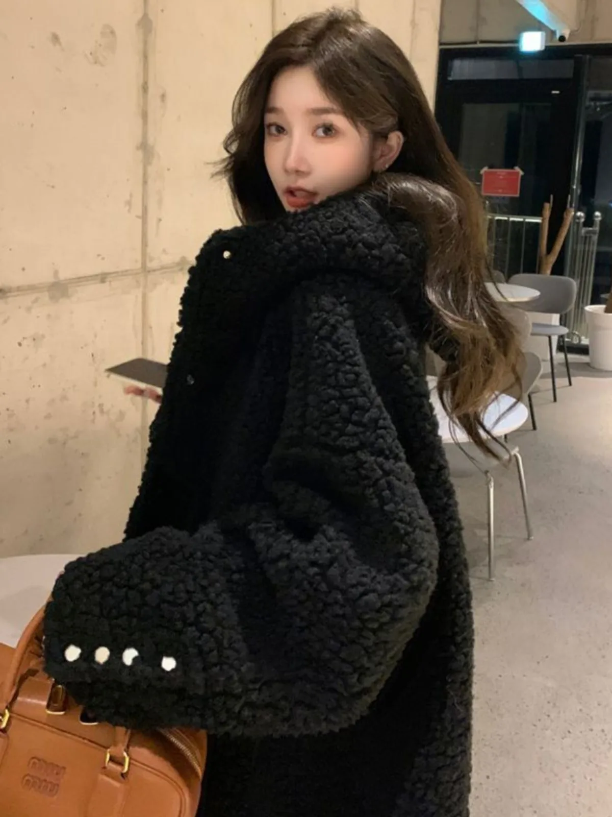 

Winter Thiened Faux Fur Jaet Women's Mid-Length Hooded Coat Warm Cotton Lined Outerwear Slimming Cotton Padded Coat