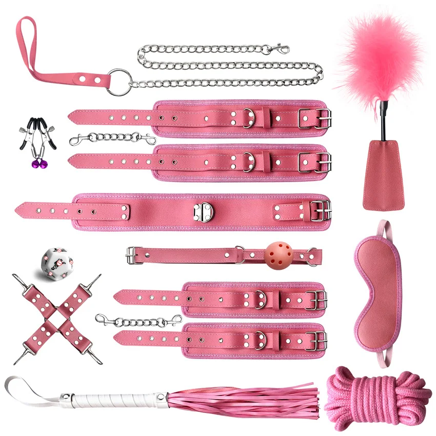 11pcs SM adult sex toys, snake patterned leather plush binding and restraint products, hand and foot handcuffs and whips.