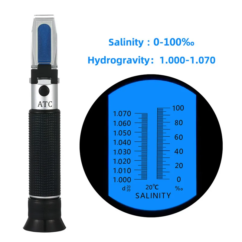 Handheld 0-100% Salinity Aquarium ATC Refractometer 1.000-1.070SG Salinity Seawater Salinometer For Aquarium