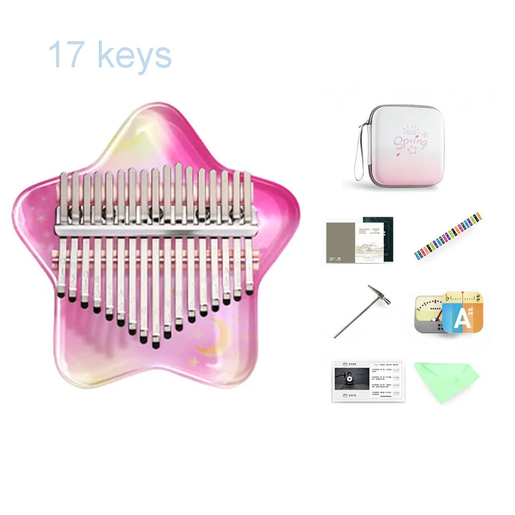 1721Key Transparent Thumb Piano  Pink Star Style Kalimba  Suitable for Travel Entertainment and Religious Ceremonies