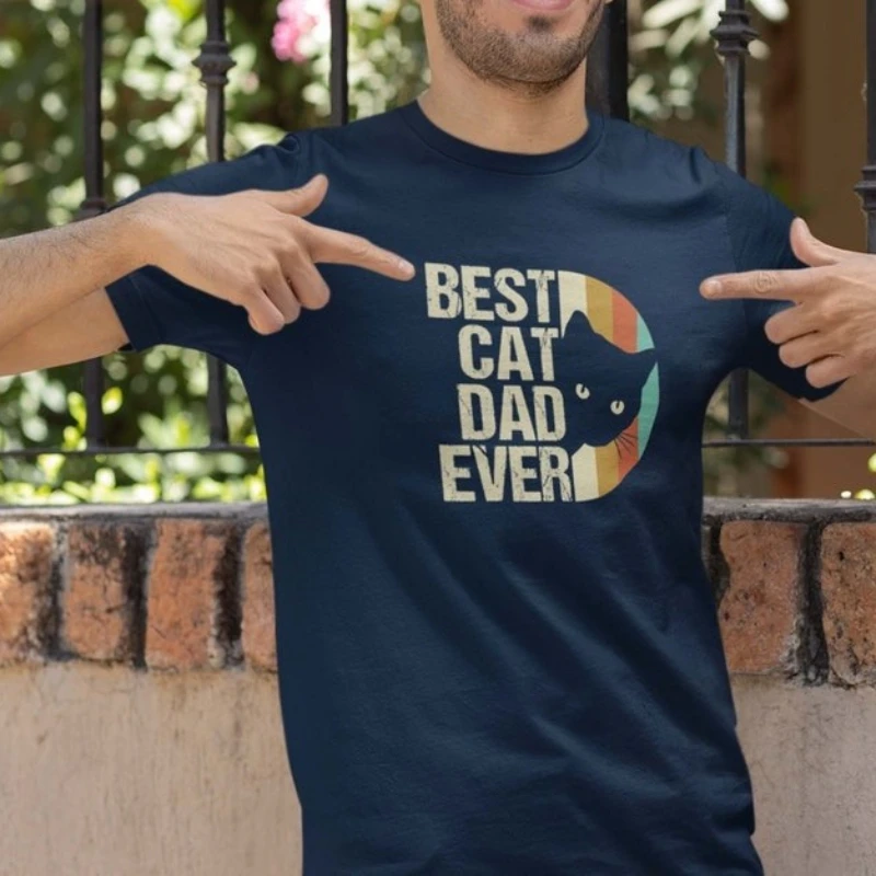 

Футболка Best Cat Dad Ever, забавная футболка на день отца, подарок для любителей кошек, мужская персонализированная хлопковая летняя модная футболка с круглым вырезом и короткими рукавами