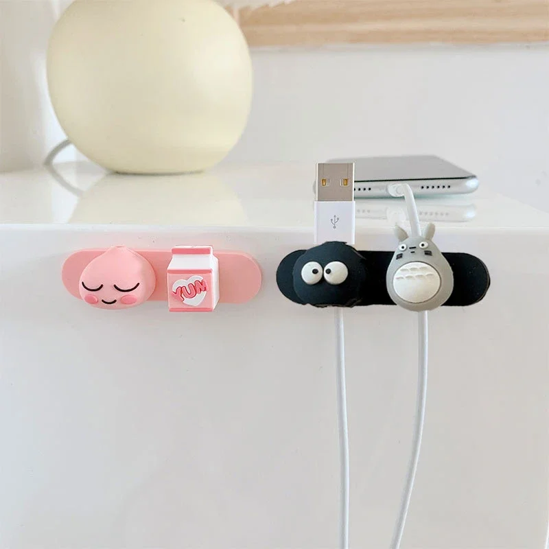 Universal Cartoon Magnetic Desk USB Cable Organizer Clip Wire Earphone Phone Line Cord Protector Winder Tidy Holder Management