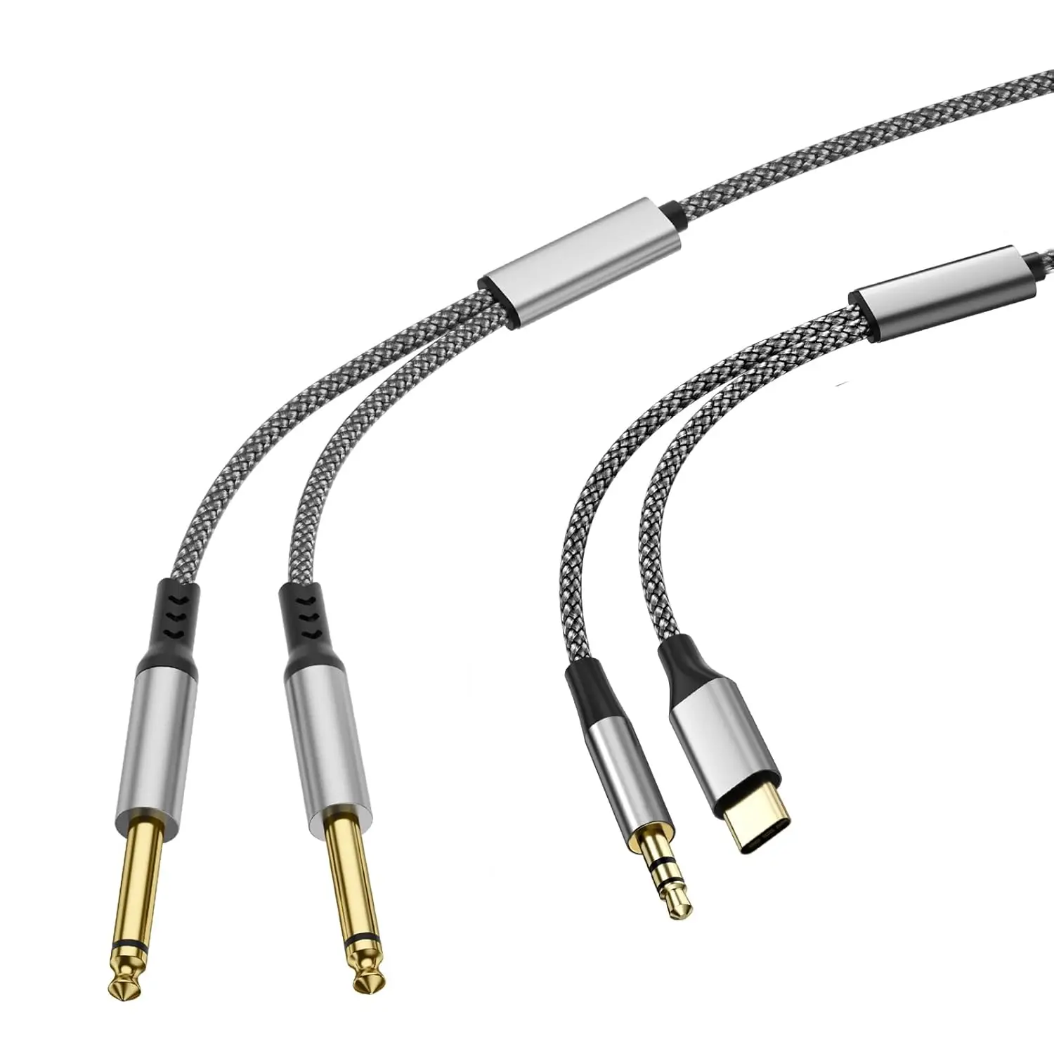 USB-C auf Dual 6,35 mm (1/4-Zoll) TS Stereo-Audio-Y-Splitter-Kabel, kompatibel mit iPhone 15/16 Plus/15/16 Pro Max, Lautsprechern