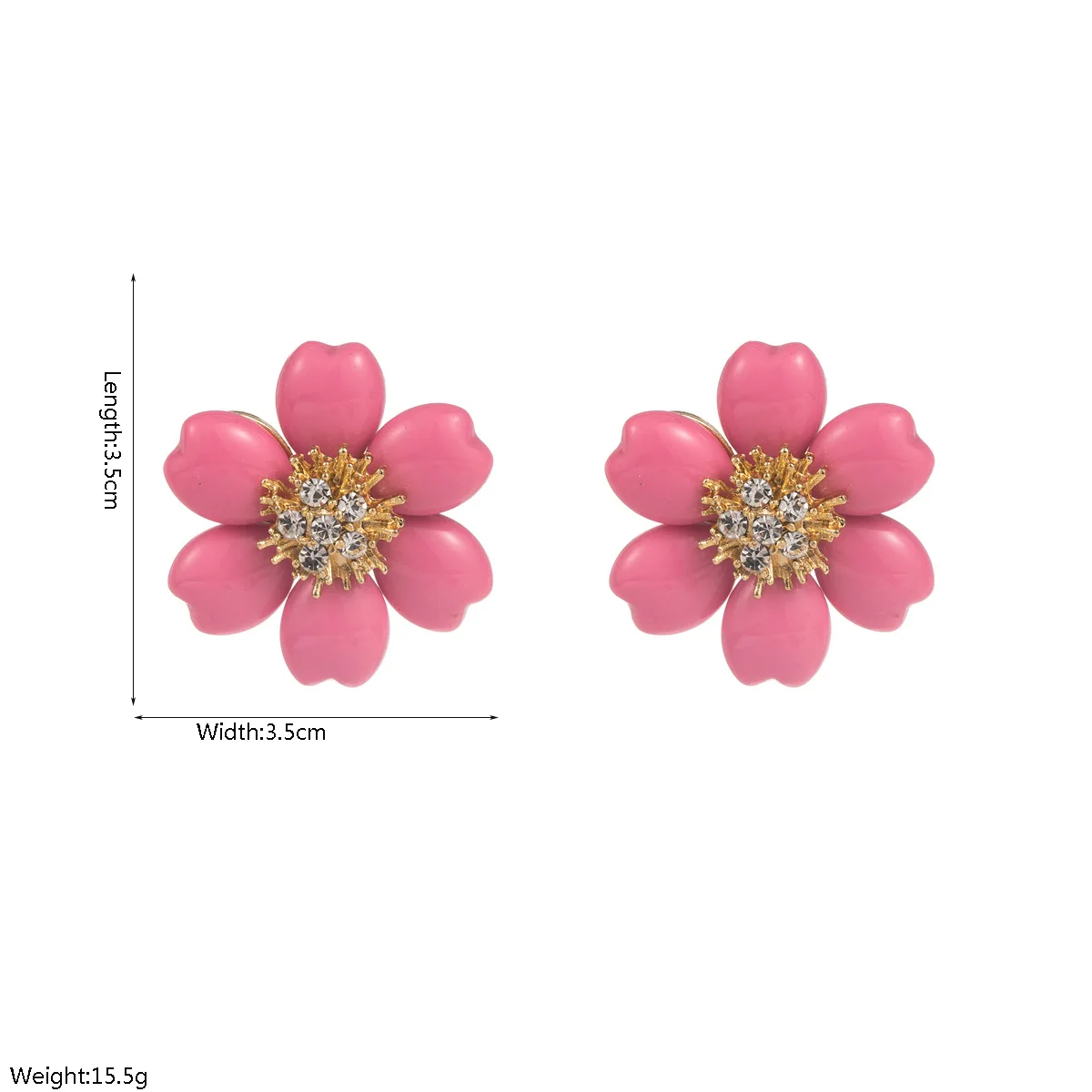 Charming Glossy Enamel Flower Stud Earrings Sparkling Rhinestone Stamen Cute Sweet Ear Pins Summer Vacation Jewelry For Girls