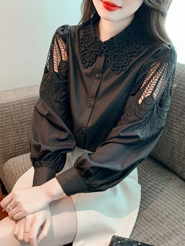 Camisas blancas de manga larga para hombre, tops bordados para mujer