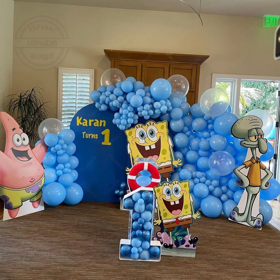 131pcs Blue Latex Balloon Arch Kit SpongeBob Pie Big Star Themed Birthday Party Decor Balloon Baby Shower Gender Reveal Globos