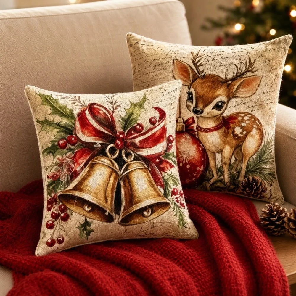 Soft Christmas Pillow Cover Santa Claus Snowman Xmas Tree Pillowslip Bowknot Christmas Tree Throw Cushion Case Living Room Sofa