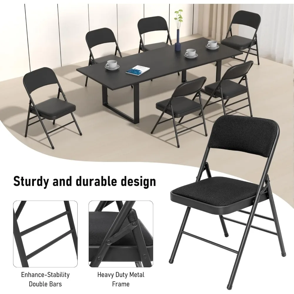 Portable Stackable Fabric Cushioned Folding Chairs - 16 Pack Outdoor Indoor Dining Chairs Set with Padded Seats for Comfort