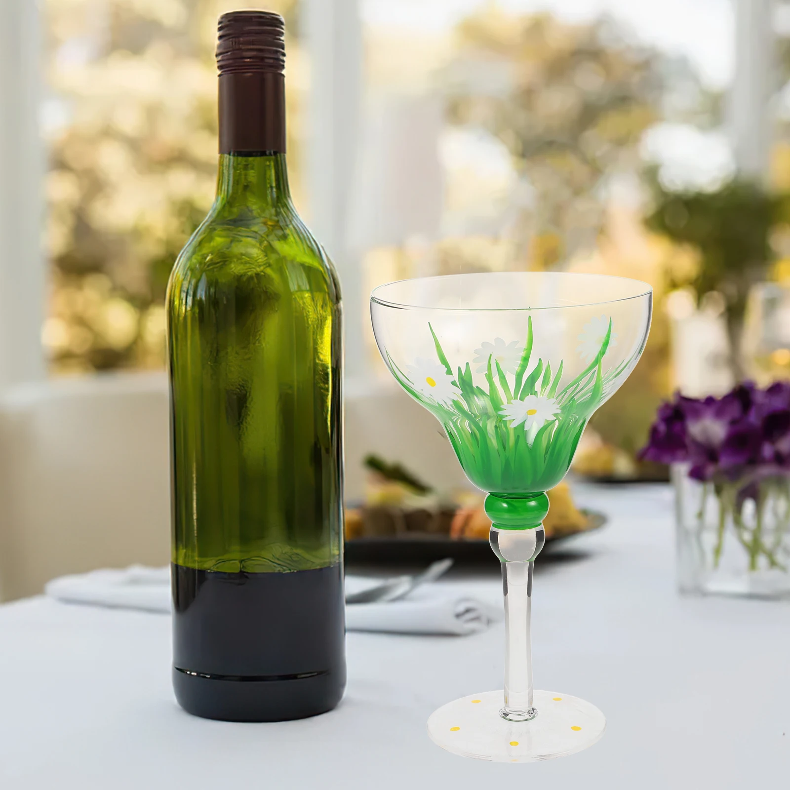 

Delicate Daisy Pattern Glass Cocktail Wine Glass Reusable Party Bar Table Decoration Wear Resistant Stylish Household Wine Cup