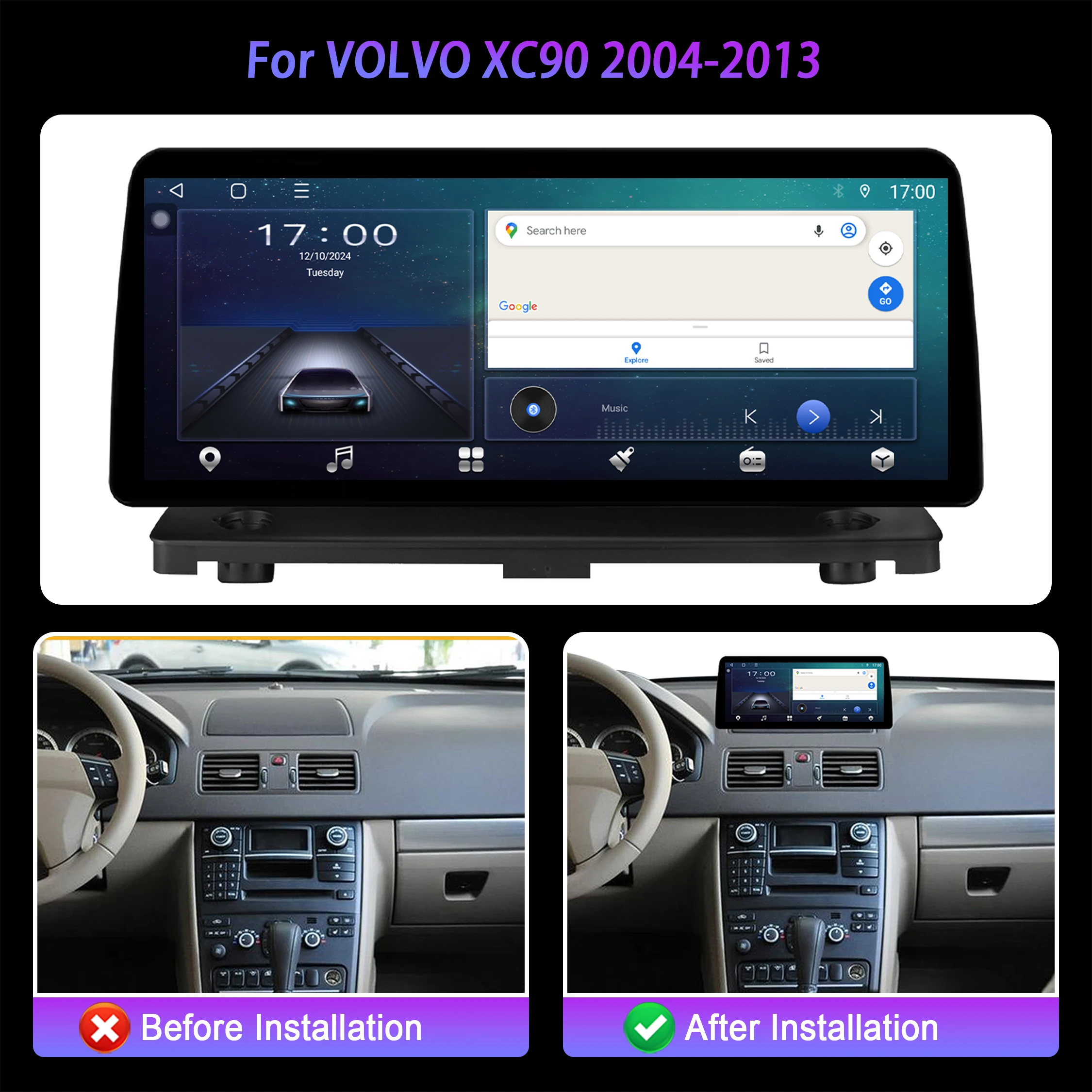 12.3 inch For VOLVO XC90 2004-2013 Car Radio Android Multimedia Wireless Carplay Navigation GPS WIFI 4G Stereo Head Unit Screen