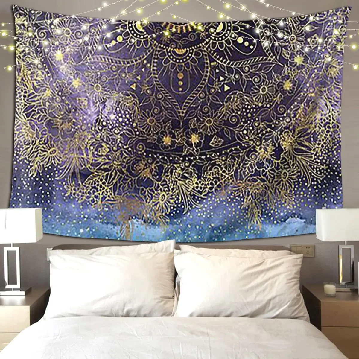 Gold Floral Mandala And Confetti Imag Tapestry Art Wall Hanging Home Decoration Tapestries for Living Room Bedroom Dorm Room