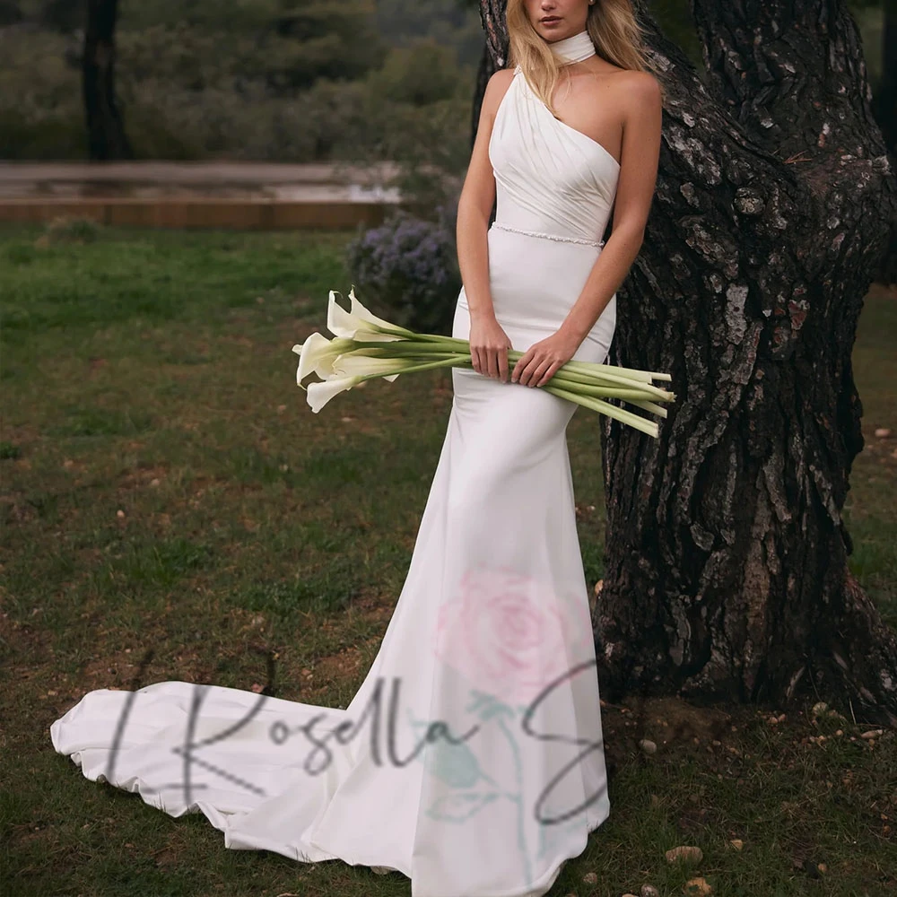 

LRosella Elegant Halter One-shoulder Beaded Bridal Gown Sleeveless With Ribbon Mermaid Wedding Dress vestidos de novia 2025