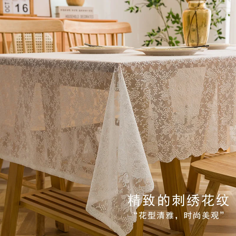 French hollow out white lace rectangular flowers tablecloth photography background table cloth cover