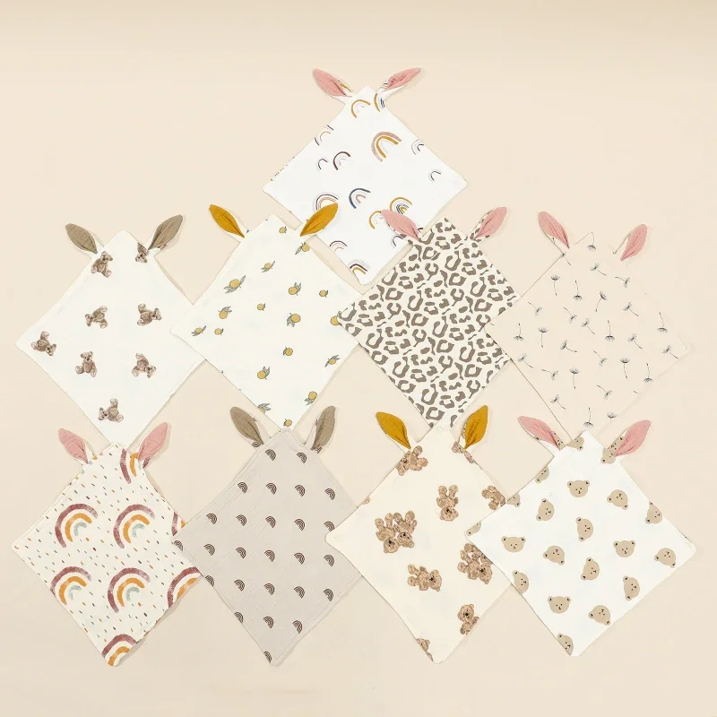 Baby Burp Clothes Double Layer Cotton Muslin Soft Comforter Sleeping Blanket Infant Towels Cute Rabbit Ears Newborn Square Towel